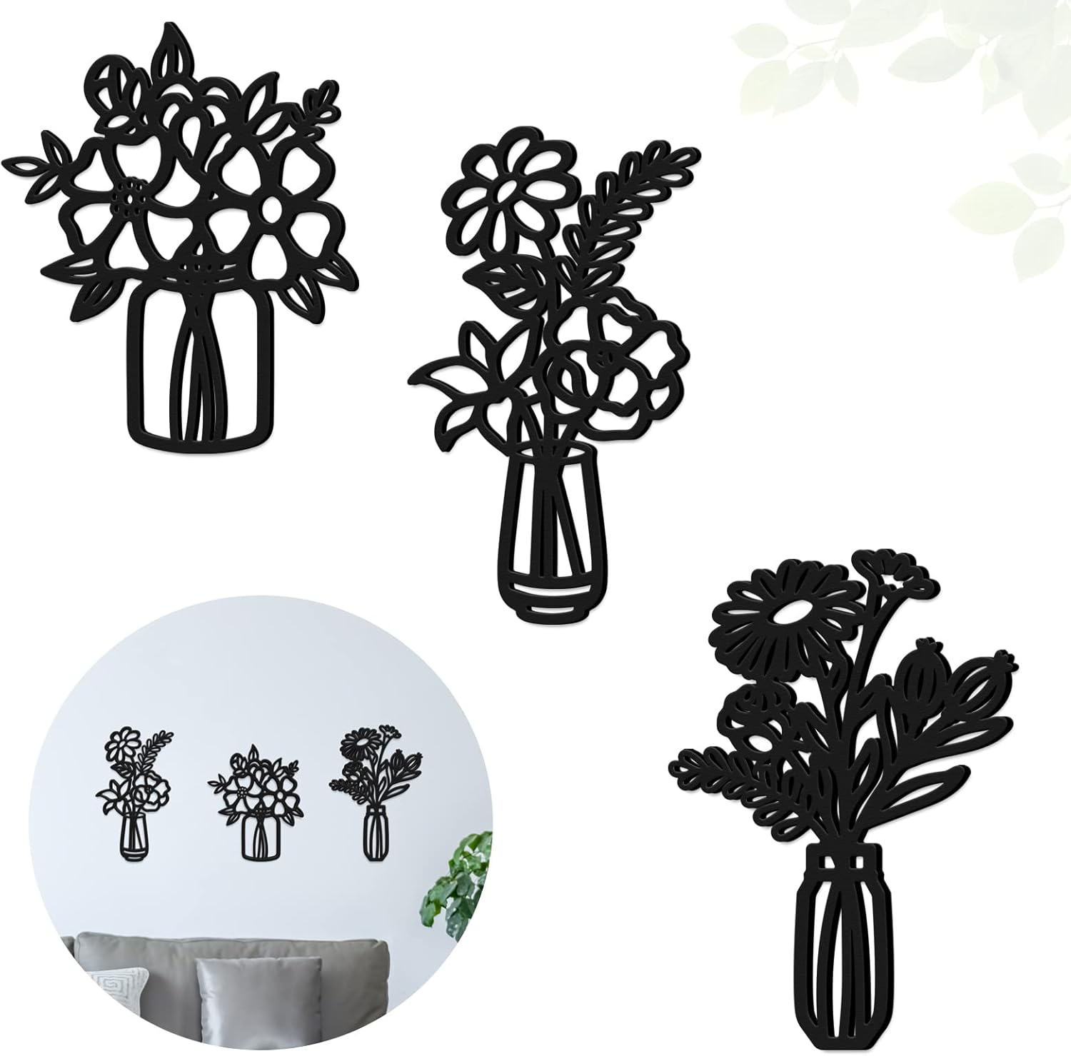 Home Decor Flower Wooden Wall Decor Home Wall Art(Black)