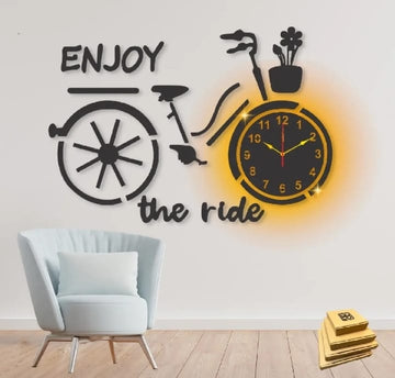 3d wall clock bicycle style Wooden Clock