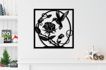 Home Decore Rose and Bird Wooden Wall Art Decor